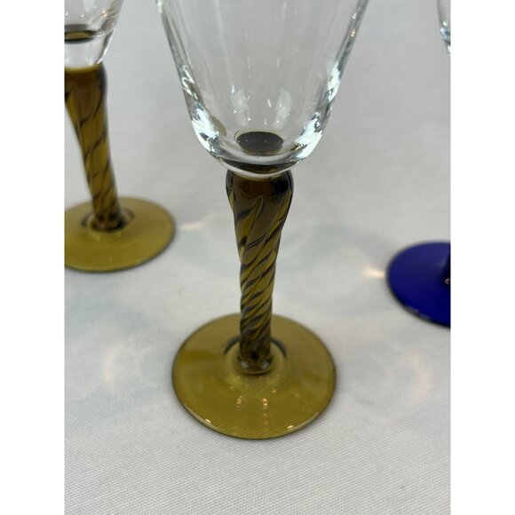 Bombay Cocktail Cordial Glasses Set Of 4 Multicolor Swirl Stem Art Deco Style Gl - Picture 4 of 8